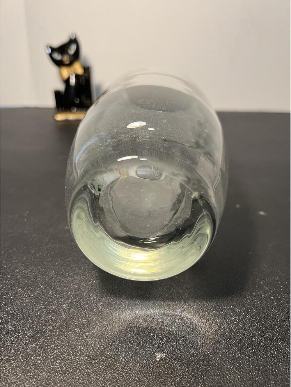 Scandinavian Vintage 1960s Heavy Clear Art Glass Vase Asymmetric Rim, 3.5x10” - Picture 7 of 11